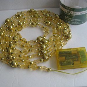 LED Lighted Bead Christmas Garland Amber Lights Meil Creations 9 Feet Battery Op